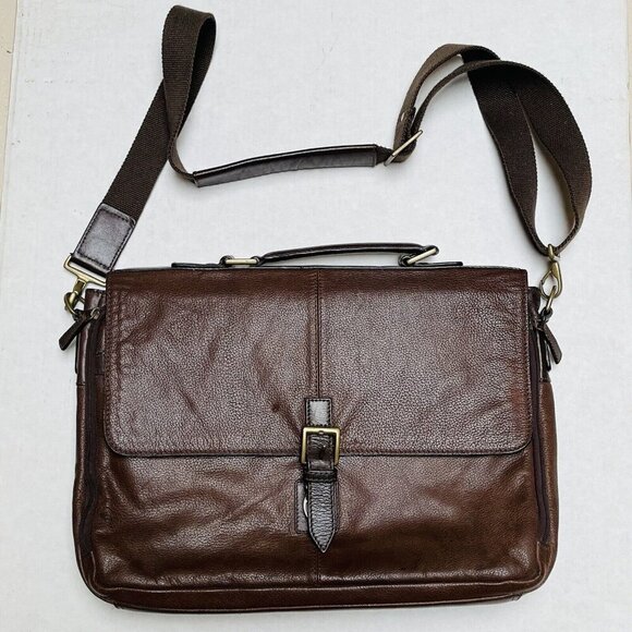 Scully  Leather Messenger Bag Crossbody Briefcase Brown Work Career Travel - Picture 1 of 15